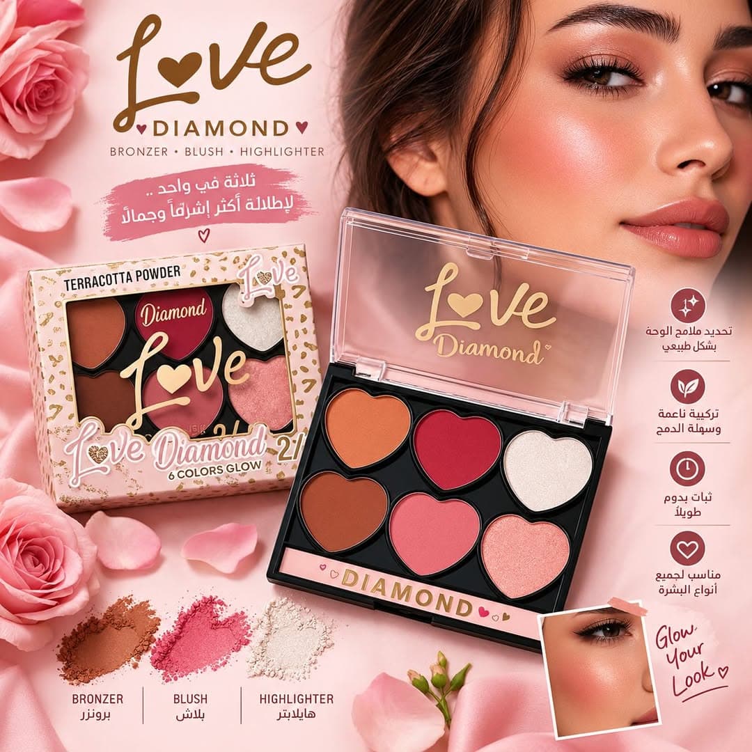 باليت love diamond بلاشر و هايلايتر و برونزر 1