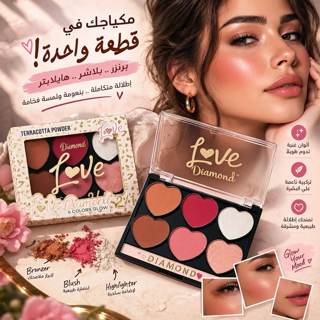 باليت love diamond بلاشر و هايلايتر و برونزر 2