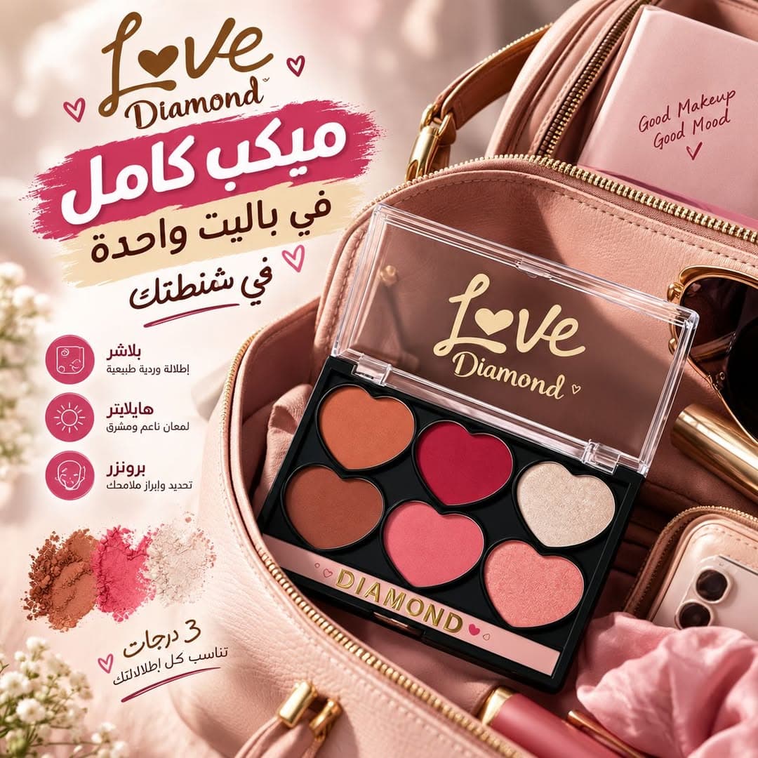 باليت love diamond بلاشر و هايلايتر و برونزر 3